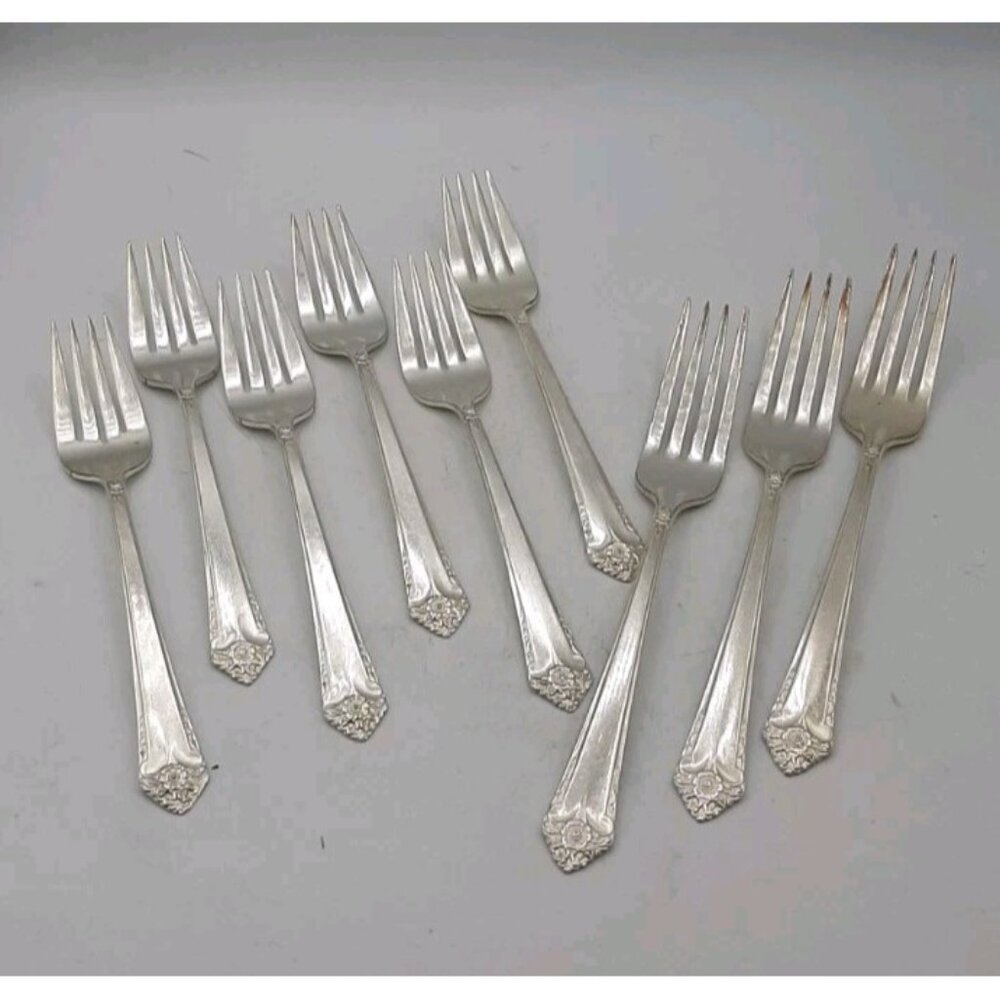 Vintage Rogers Bros Starlight Silver Reinforced Plate Forks Set of Nine